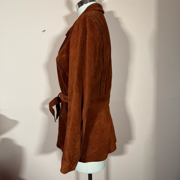 Vintage 1970’s Learsi Burgundy Suede Leather Mod Wrap waist Belted Jacket - Picture 9 of 17